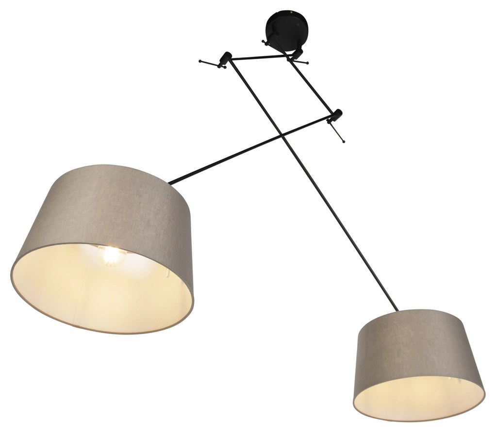 Candeeiro de suspensão preto com abajures em linho bege 35 cm 2 luzes - Blitz Country / Rústico
