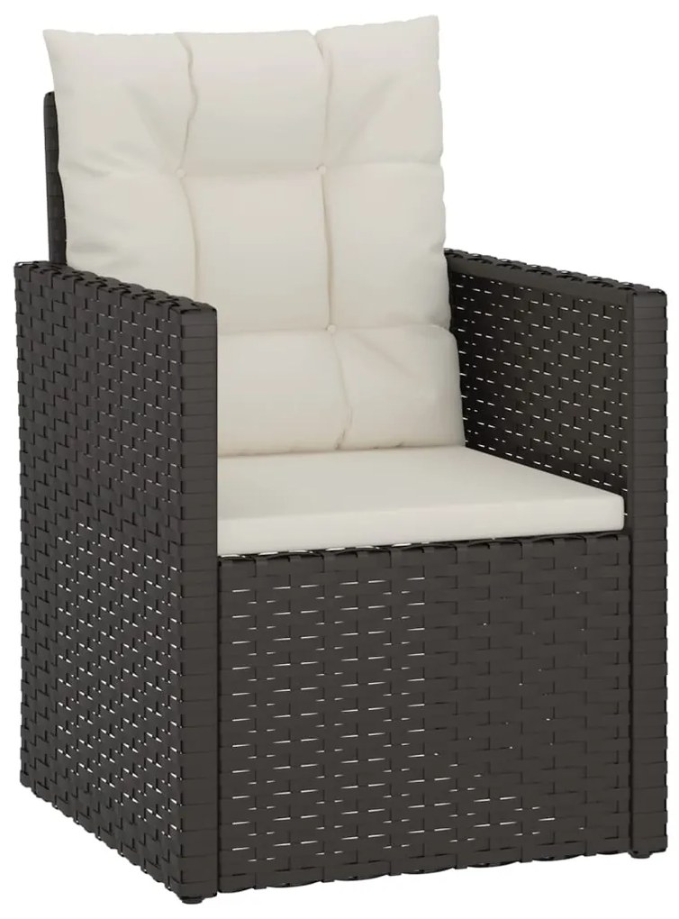 3 pcs conjunto lounge de exterior c/ almofadões vime PE preto
