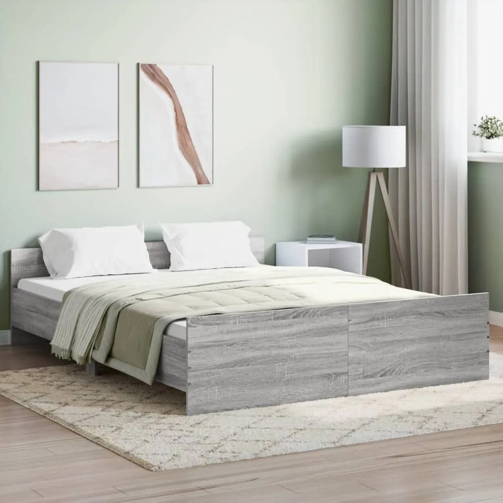 vidaXL Estrutura de cama c/ painéis de cabeceira e pés cinzento sonoma