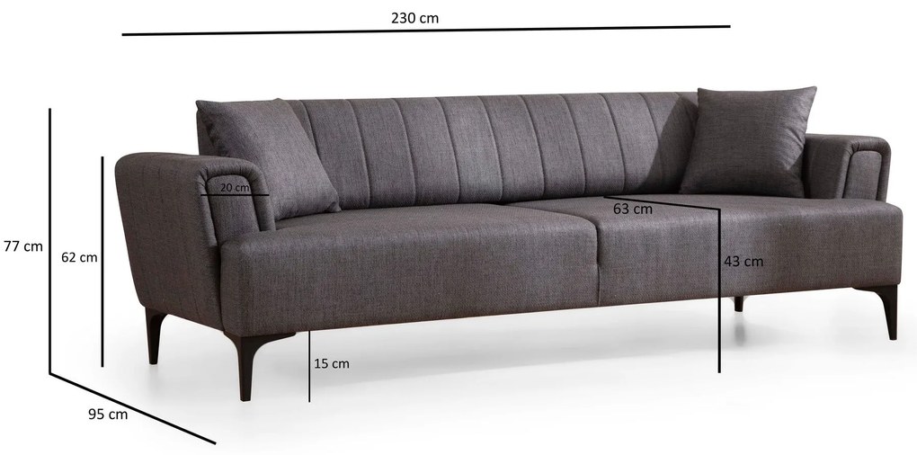 Sofá-cama de 3 Lugares Hamlet – Cinzento Escuro – 230x95x77 cm