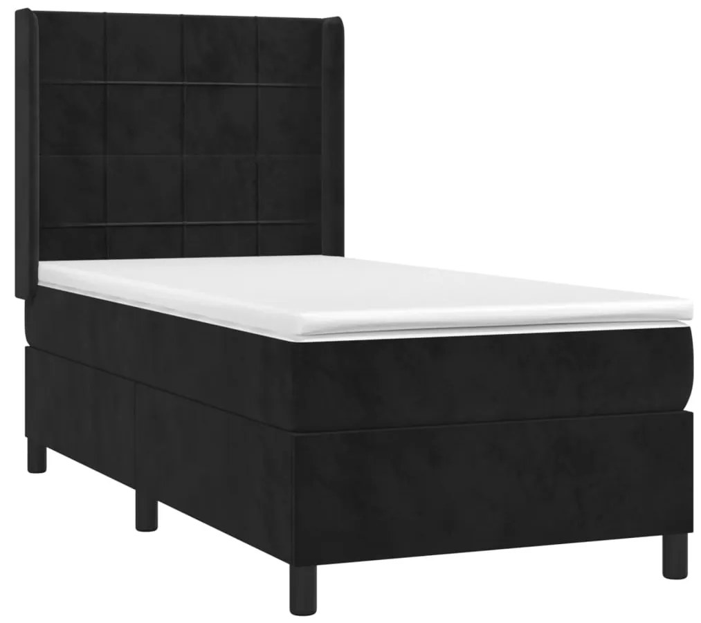 Cama box spring c/ colchão/LED 90x200 cm veludo preto