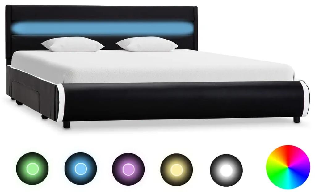 284976 vidaXL Estrutura de cama com LED 160x200 cm couro artificial preto