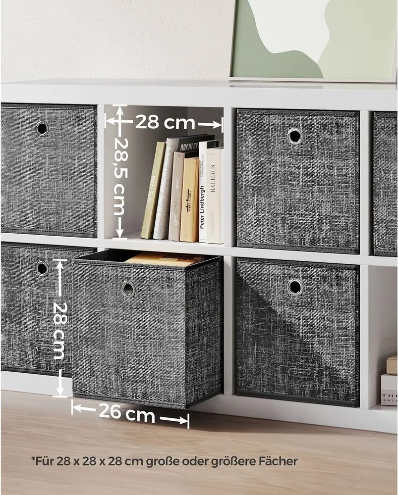 Conjunto de 6 unidades Caixas de arrumação 26 x 26 x 28 cm, preto mesclado