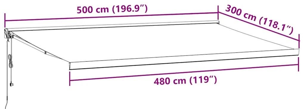Toldo retrátil 5x3 m tecido e alumínio antracite e branco