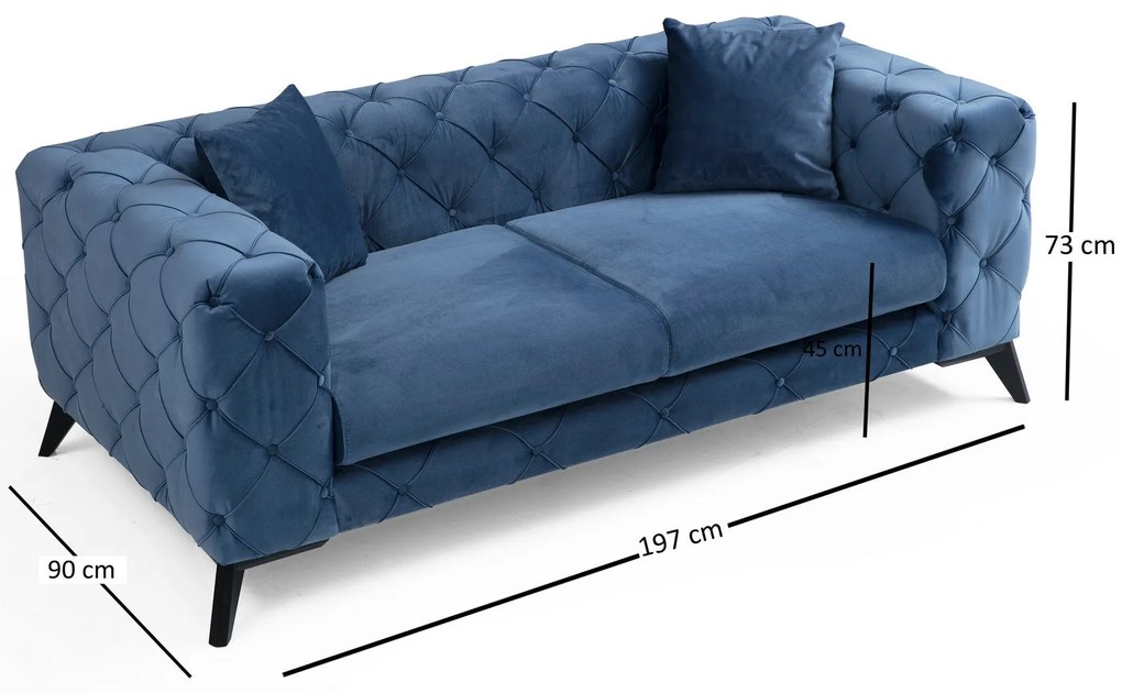 Sofá de 2 Lugares Como – Azul – 197x73x90 cm