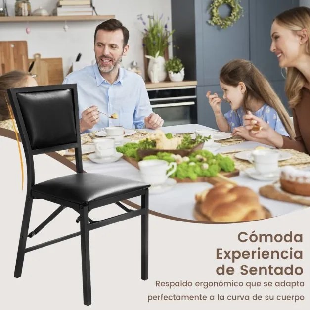 Conjunto de 2 cadeiras dobráveis estofadas em PU com encosto alto e estrutura metálica para sala de jantar castanho escuro