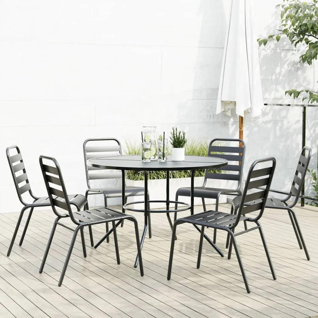 vidaXL Conj. cadeiras jardim encastrar 7pcs aço revestido pó antracite
