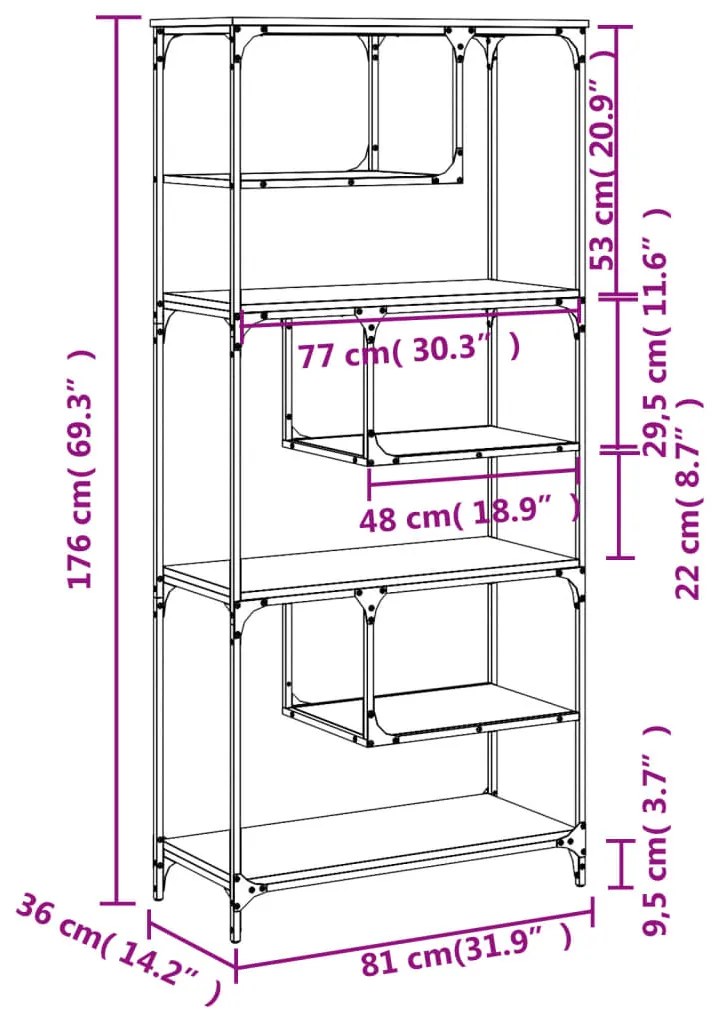 Estante 81x36x176 cm derivados de madeira cinzento sonoma