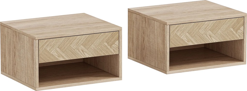 HOMCOM Conjunto de 2 Mesas de Cabeceira Suspensas com Gaveta e Compartimento para Quarto Sala 37x32x21 cm Madeira | Aosom Portugal