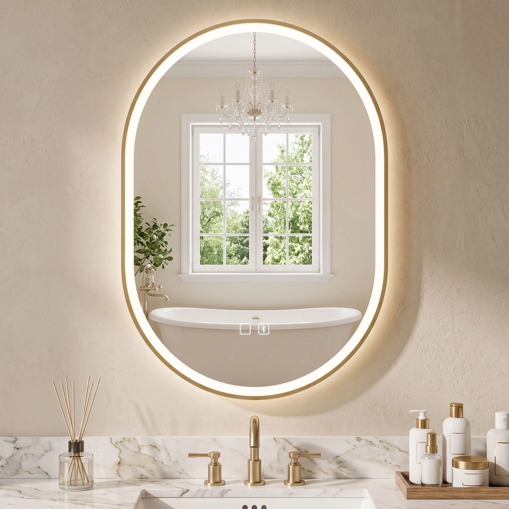 Espelho de Casa de Banho com LED Altifalante Bluetooth e Antiembaciamento 100x70 cm 3 Tons de Luz Brilho Regulável