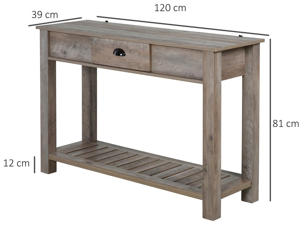 HOMCOM Mesa de console estilo colonial com prateleira inferior espaçosa 120x39x81 de gaveta Cinza