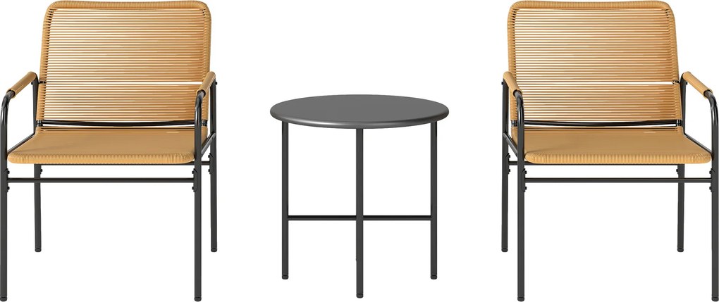 Outsunny Conjunto bistrô em Rattan 3 peças, conjunto de assentos, conjunto de jardim com 2 poltronas de jardim, mesa de centro 54 x 66 x 76 cm Amarelo | Aosom Portugal