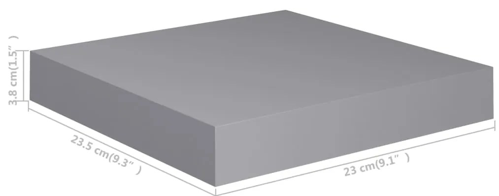 Prateleiras de parede suspensas 4 pcs 23x23,5x3,8cm MDF cinza