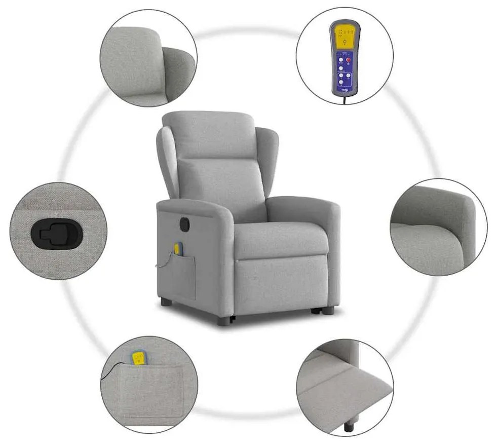 Poltrona elevatória de massagens tecido cinzento-nublado