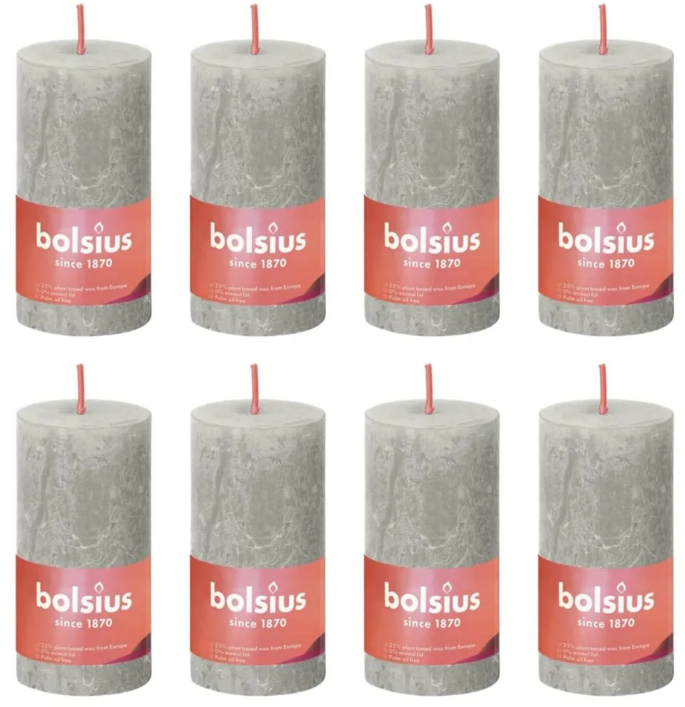 440796 Bolsius Velas rústicas cilíndricas Shine 8pcs 100x50 mm cinzento areia