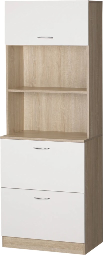 Aparador de cozinha com armário e vários compartimentos de arrumação: 2 gavetas, 1 armário + prateleira grande, 60 x 38 x 168 cm, MDF branco