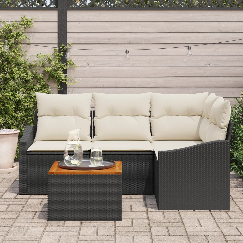 Conjunto de Sofá de Jardim com Almofadas Preto Rattan Polipropileno Ac