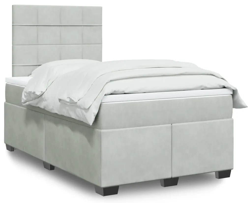 Cama boxspring com colchão 120x190 cm veludo cinzento-claro