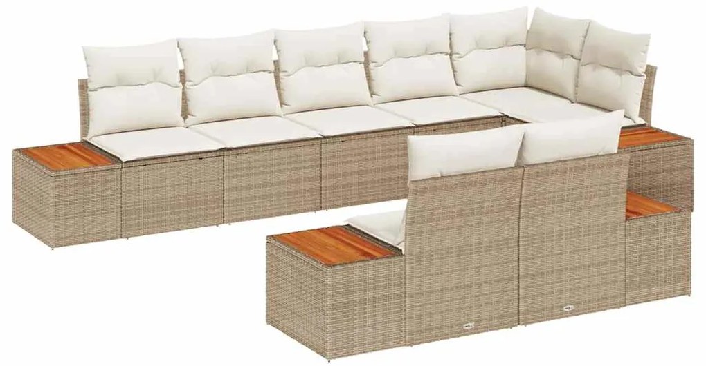 Conjunto de Sofá para Jardim com 8 Peças e Almofadas Bege em Poliratan
