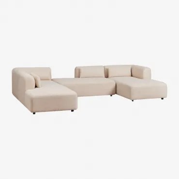 Sofá Modular Chaise Longue Direito De 4 Peças Com Duplo Divã Fogler Tecido Pele De Borrego Bege Creme - Sklum