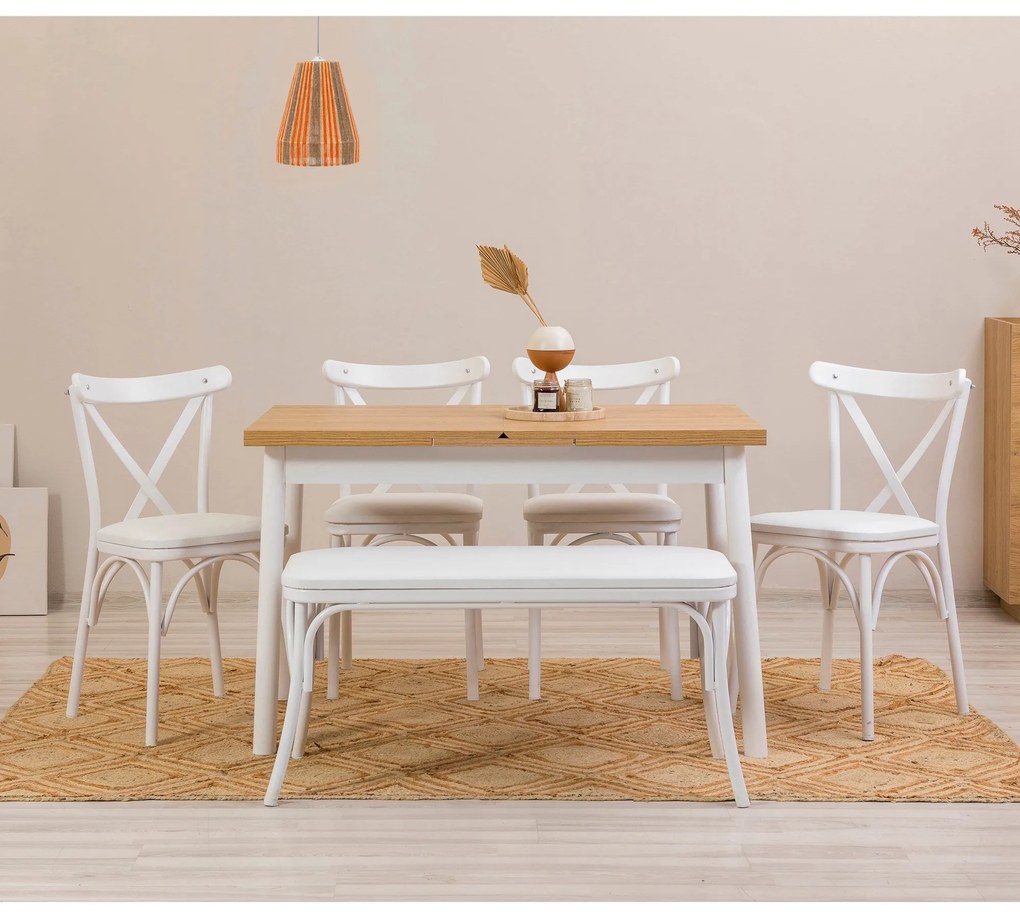 Conjunto de Mesa de Jantar Extensível e Cadeiras Oliver – Branco – Mes