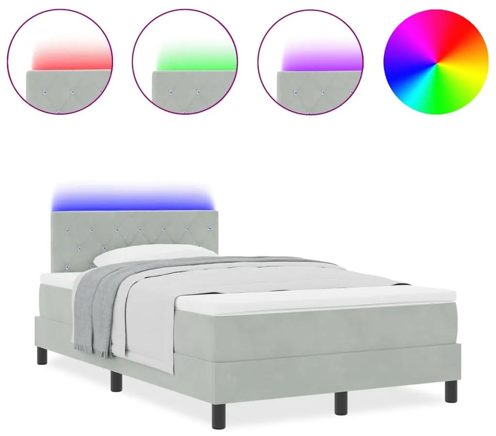 Cama Box com Colchão vidaXL Cinza Claro Pequeno Duplo Veludo