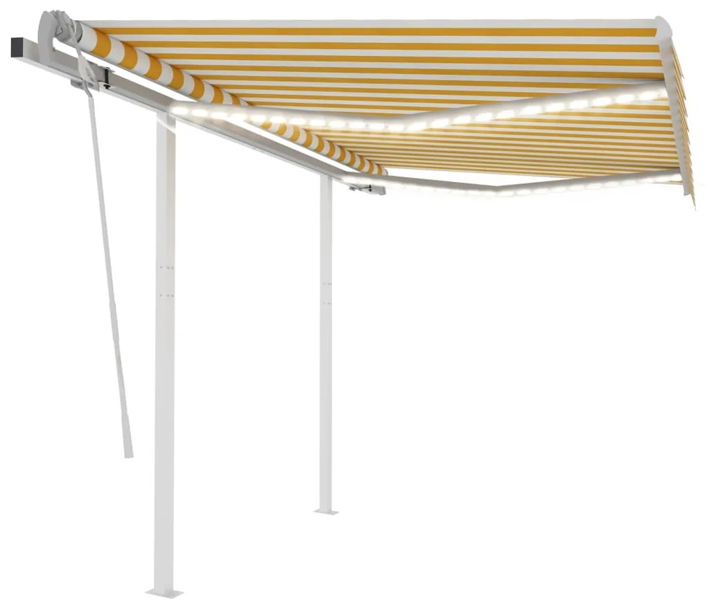 Toldo retrátil manual com LED 3x2,5 m amarelo e branco