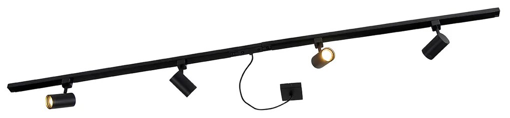 Sistema ferroviário monofásico preto com 4 focos e fonte de alimentação I quadrada - Jeana