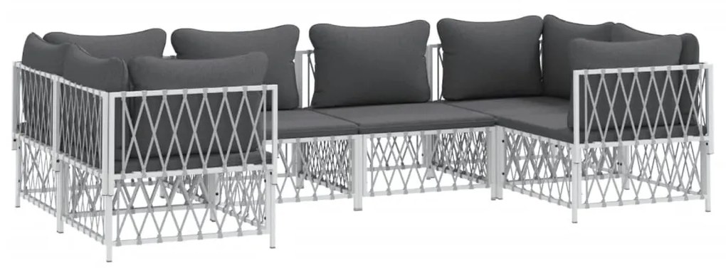 6 pcs conjunto lounge de jardim com almofadões aço branco