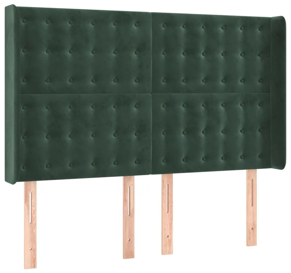 Cabeceira de cama c/ LED veludo 147x16x118/128 cm verde-escuro