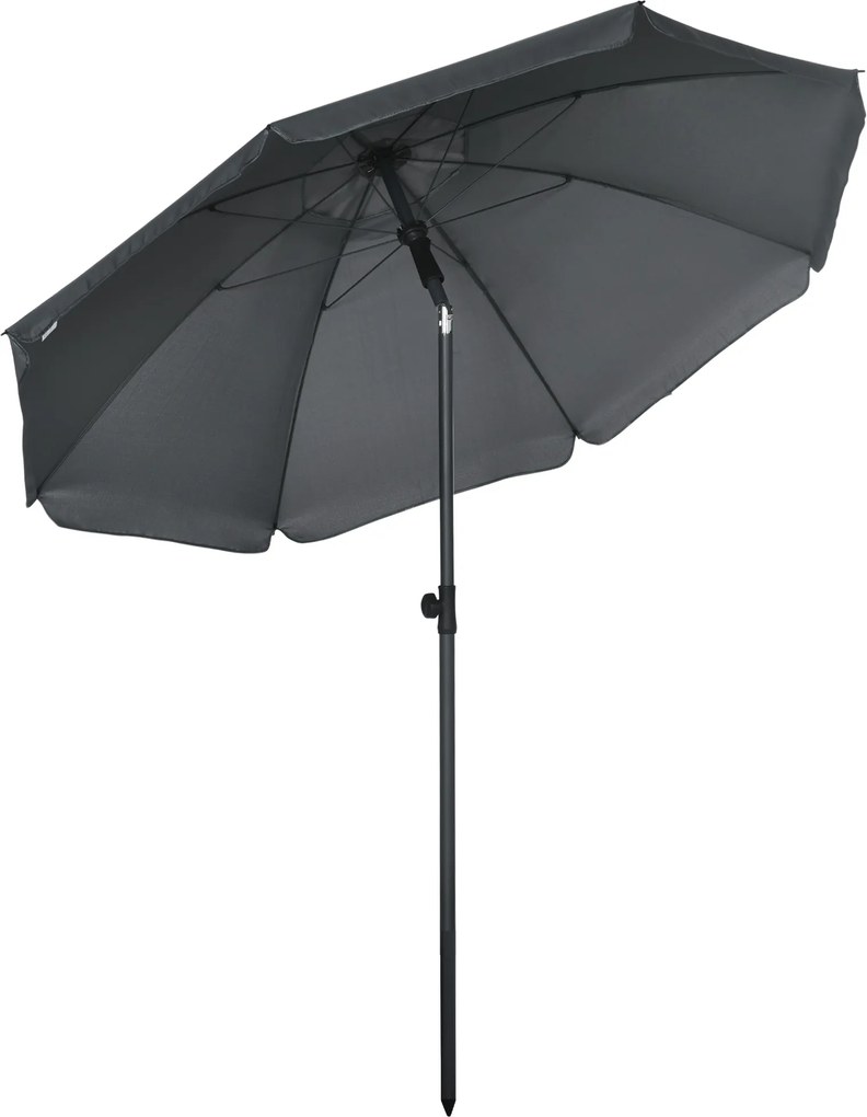 Chapéu de Sol de Praia Grande Ø180 cm Chapéu de Sol de Exterior com Ângulo Ajustável Proteção UV50+ Mastro de Ø32 mm Cinza