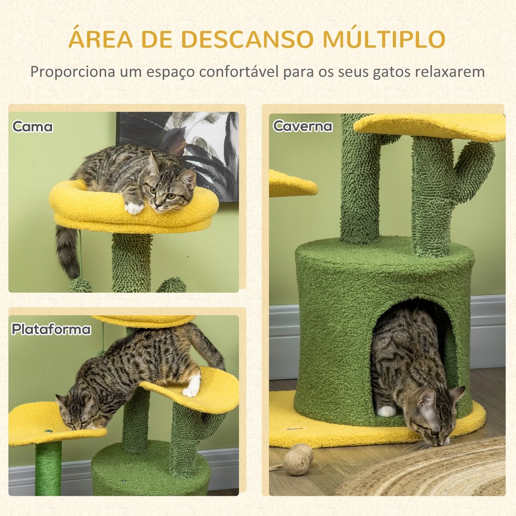 PawHut Árvore Arranhador para Gatos em Forma de Cacto Altura 83cm Torr