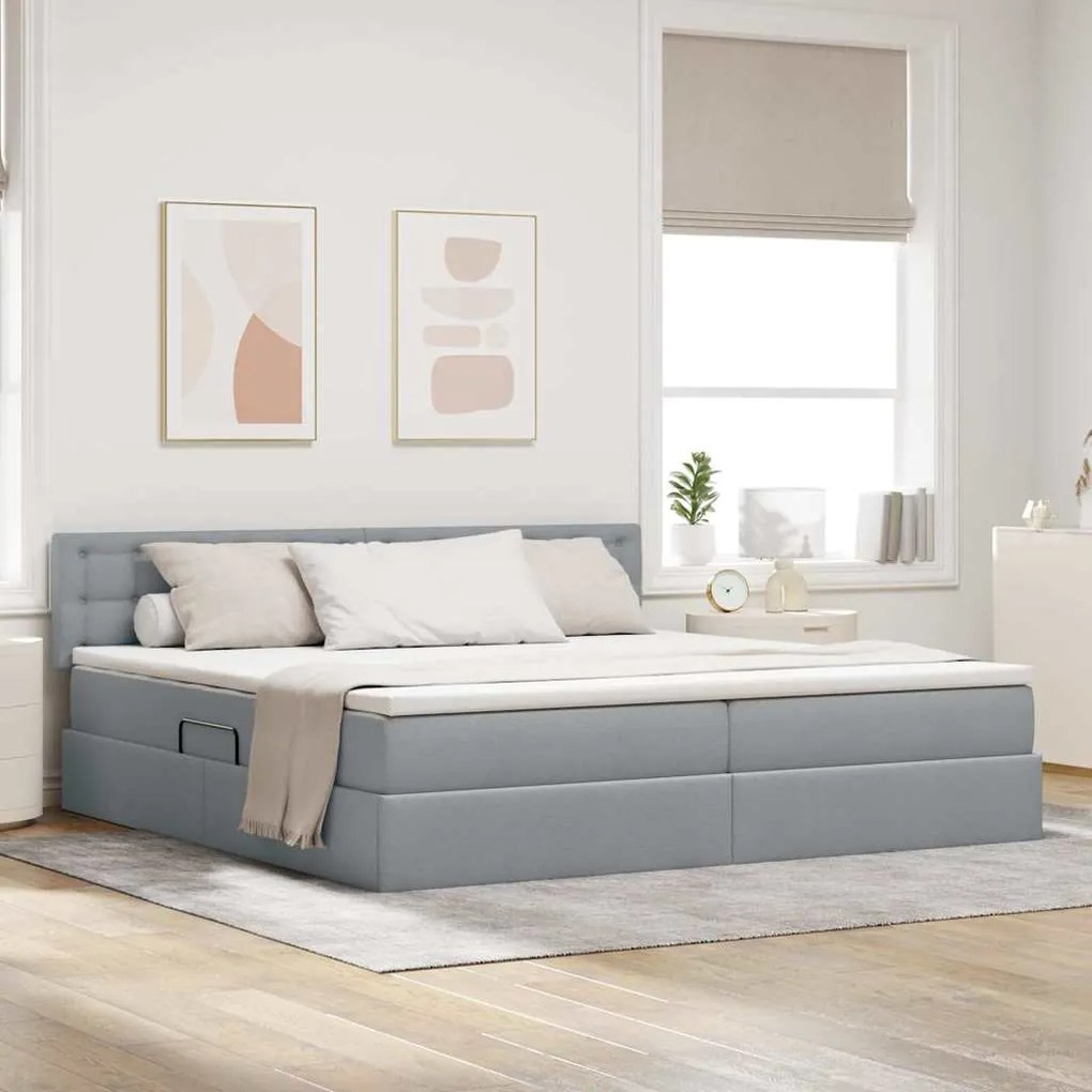 vidaXL Cama com arrumação e colchão Cinzento-claro 200 x 200 cm