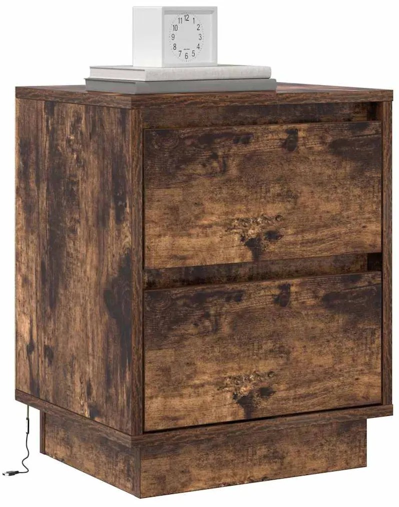 Criados-Mudos com Luzes LED 2 pcs Carvalho Defumado 39x34.5x50 cm