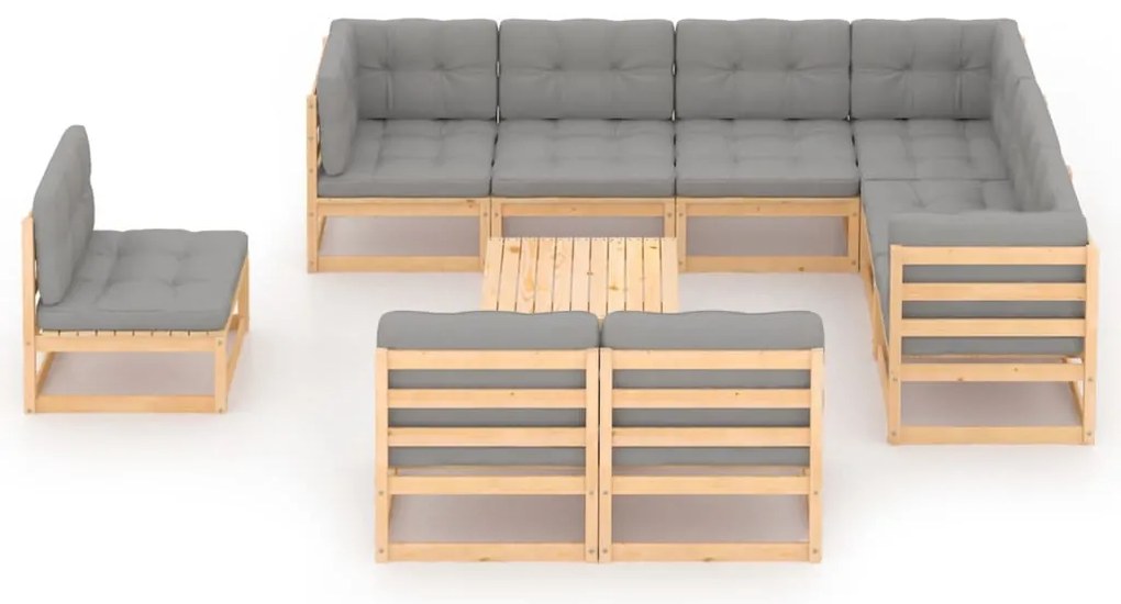 10 pcs conjunto lounge de jardim c/ almofadões pinho maciço