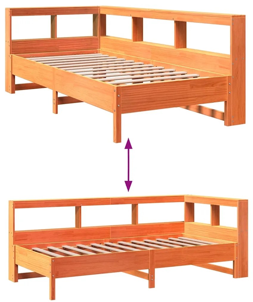 Cama com estante sem colchão 90x190cm pinho maciço castanho-mel