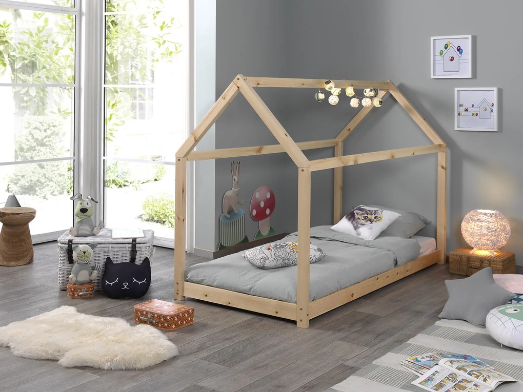 Cama criança Casa CABANE (90x200cm) + Estrado Natural