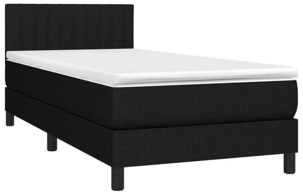 Cama box spring c/ colchão e LED 100x200 cm tecido preto