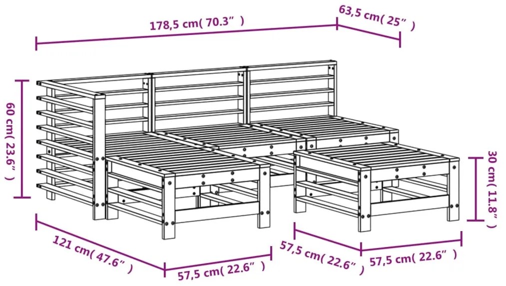 5 pcs conjunto lounge de jardim madeira de pinho maciça