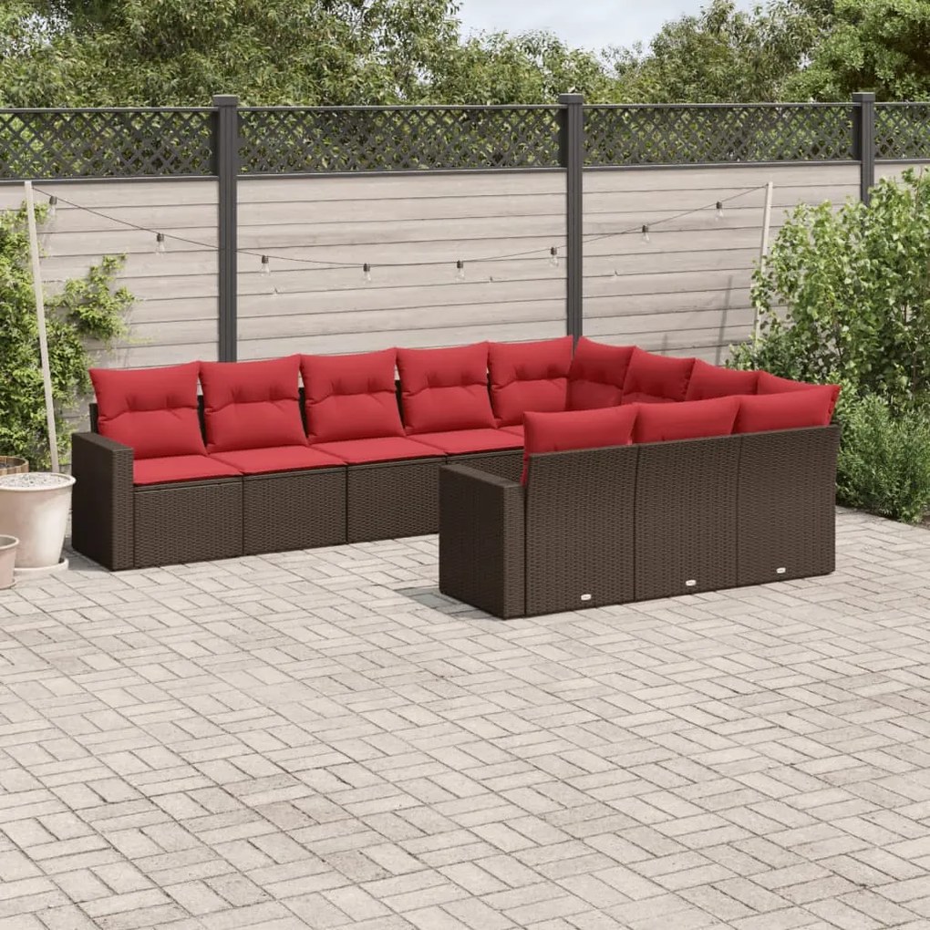 10 pcs conj. sofás jardim com almofadões vime PE castanho
