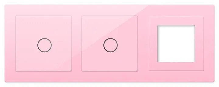 Frente interruptor tátil 3 módulos 2 botões + 1 tomada, Painel rosa vidro temperado