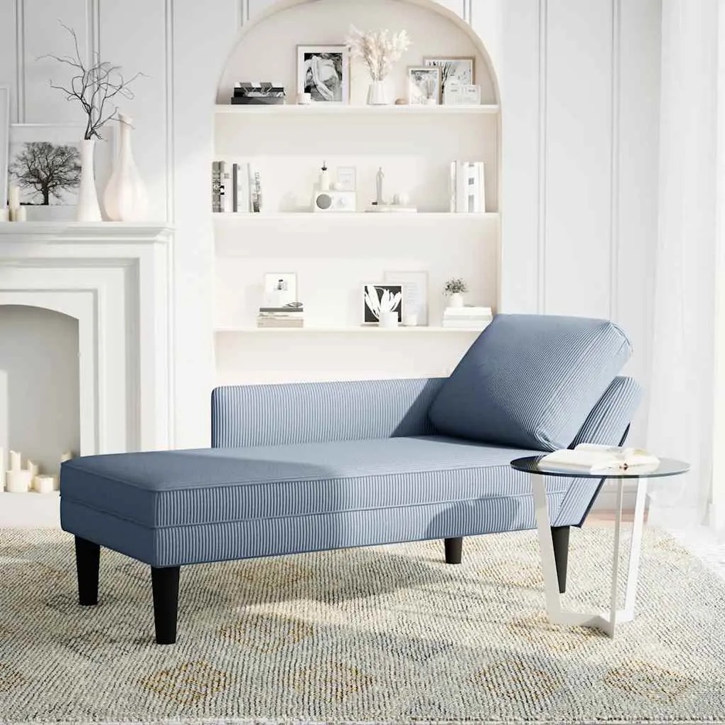 Chaise lounge com almofada tecido corduroy azul