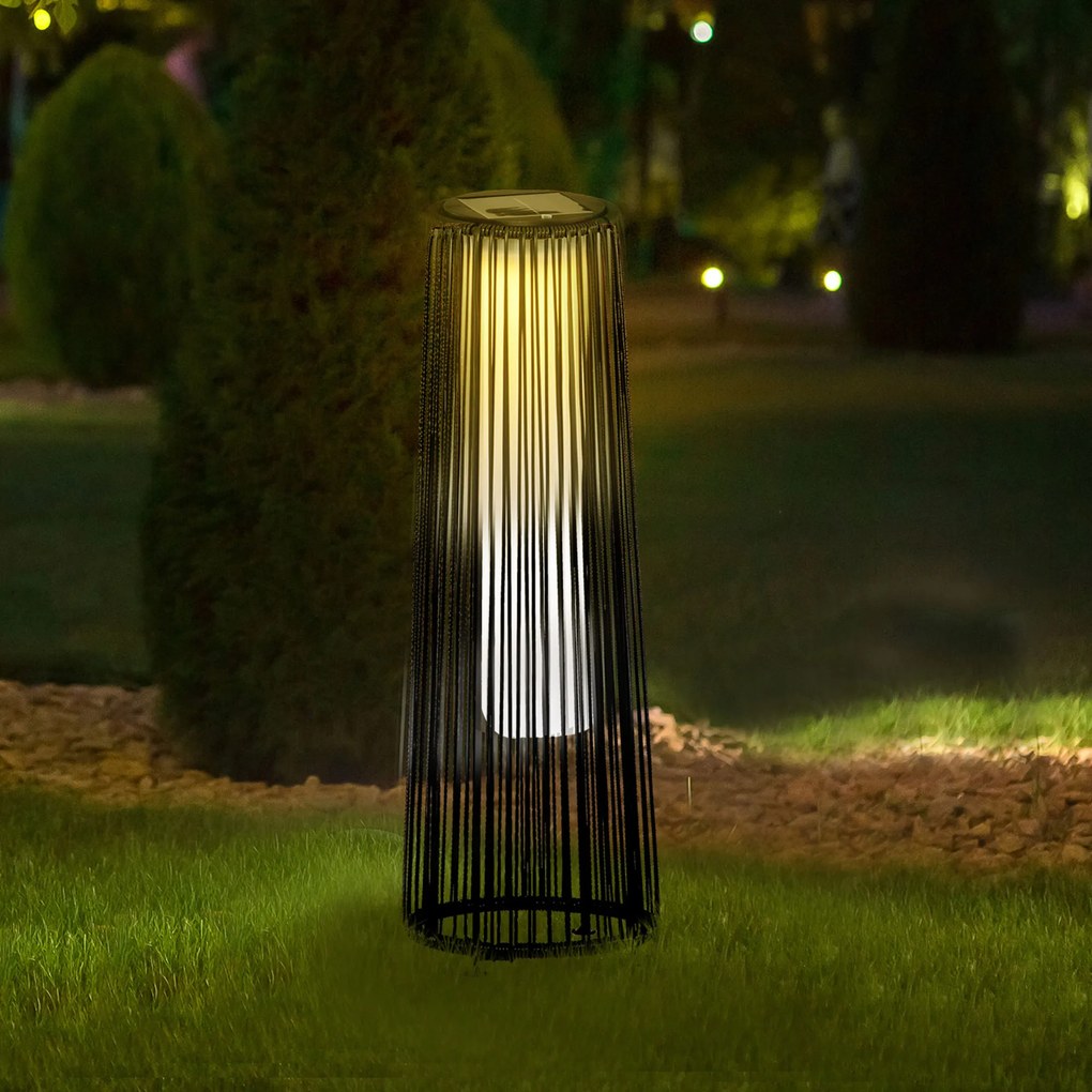 Candeeiro Solar de Vime de Energia Solar com LED 1,5 W Interruptor de Controle Automático de Luz Ø21,5x61cm Preto