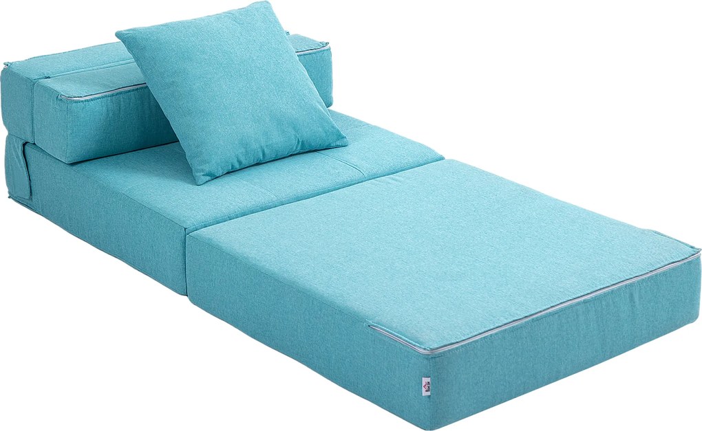 Poltrona-sofá-cama convertível de 1 lugar com 1 almofada com capa removível, tecido azul
