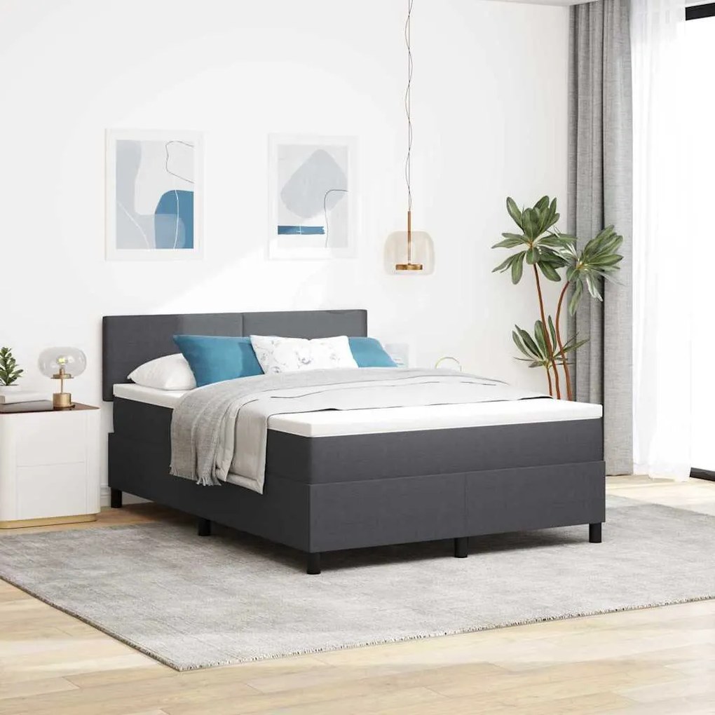 vidaXL Cama Box com cabeceira Cinza Escuro e Branco 140 x 190 cm