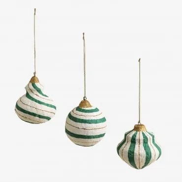 Conjunto De 3 Enfeites Artesanais De Natal Em Papel Machê Mogens Verde Amazonas - Sklum