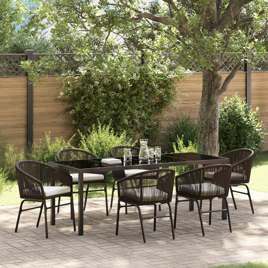 vidaXL Conjunto de Jantar de Jardim 7 Peças – Rattan Poliéster Marrom