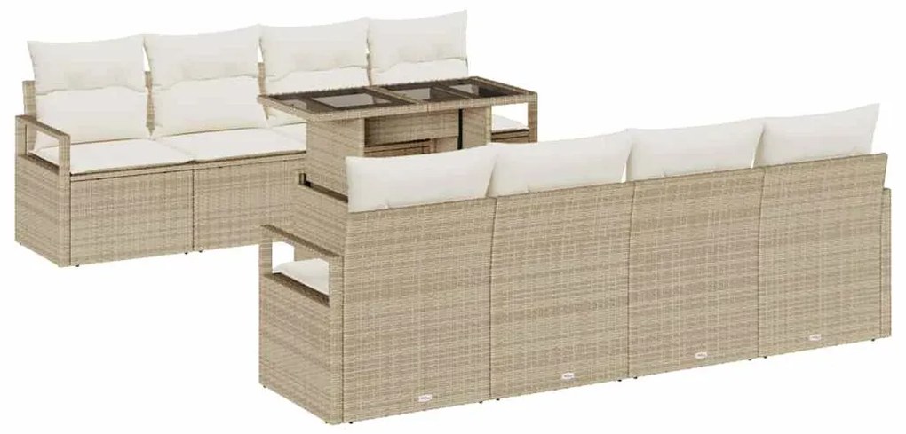 Conjunto de sofá de jardim com 9 peças e almofadas bege em rattan sint