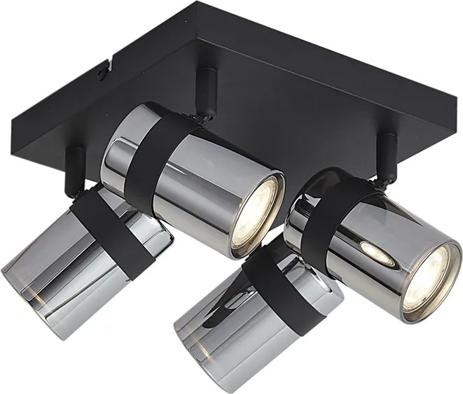 Foco de teto preto com vidro fumê 4 luzes giratório e inclinável - Gianni