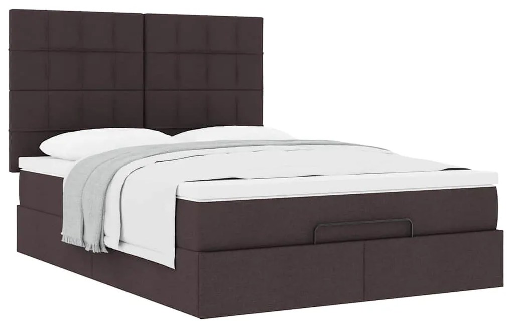 Estrutura cama otomana colchão 140x190cm tecido castanho escuro